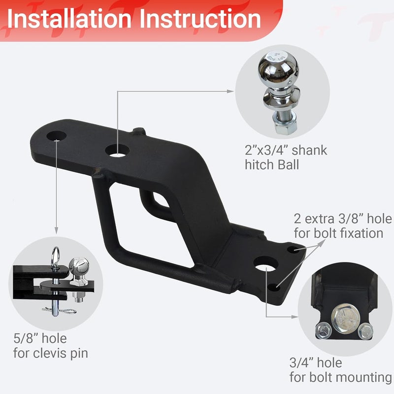 REDTEE 3-Way ATV/UTV Trailer Hitch Adapter with 2-Inch Ball, 3500 lbs., 3-in-1 Mounting Options, Compatible with Golf Carts, Garden Tractors, Lawn Mowers, 3 inch Rise, Matt Black - Image 3